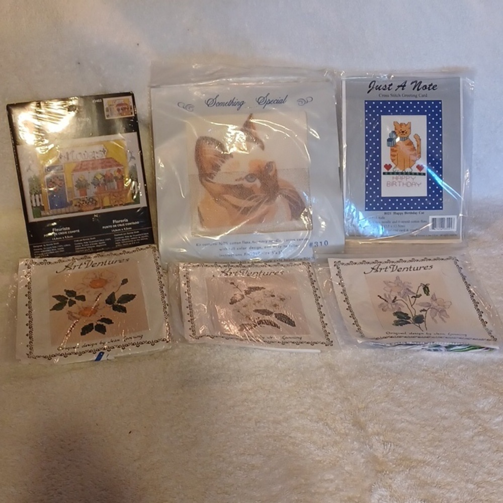 Cross stitch kits Cats, flowers complete cross kits 6 kits